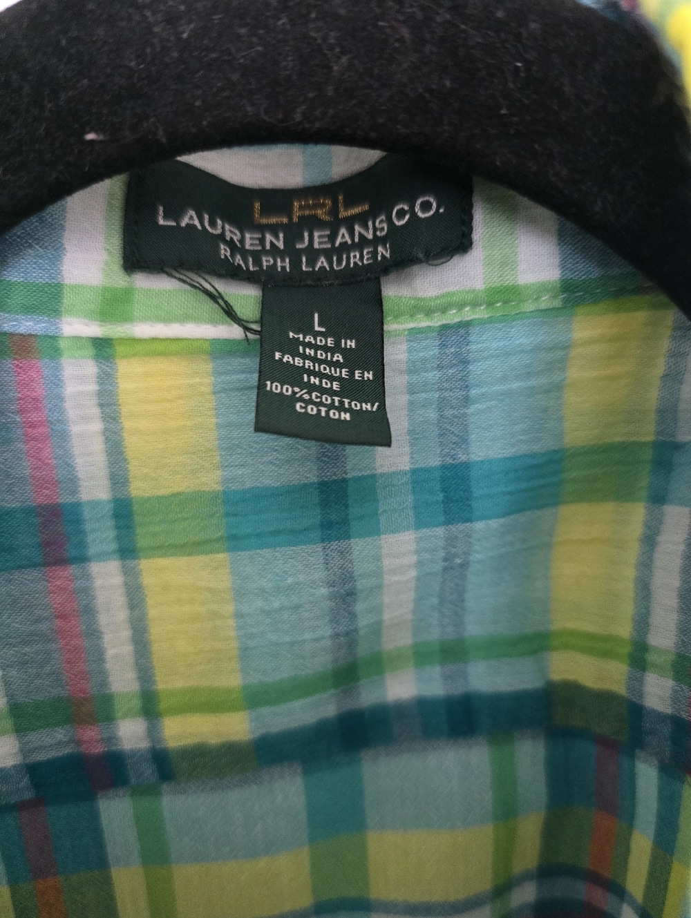 Ralph Lauren Plaid Button-Down Shirt in Aqua, Yellow & Green Cotton Size L - Picture 2 of 8